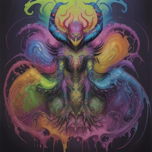Rainbow Spider Goddess in Gouache Style