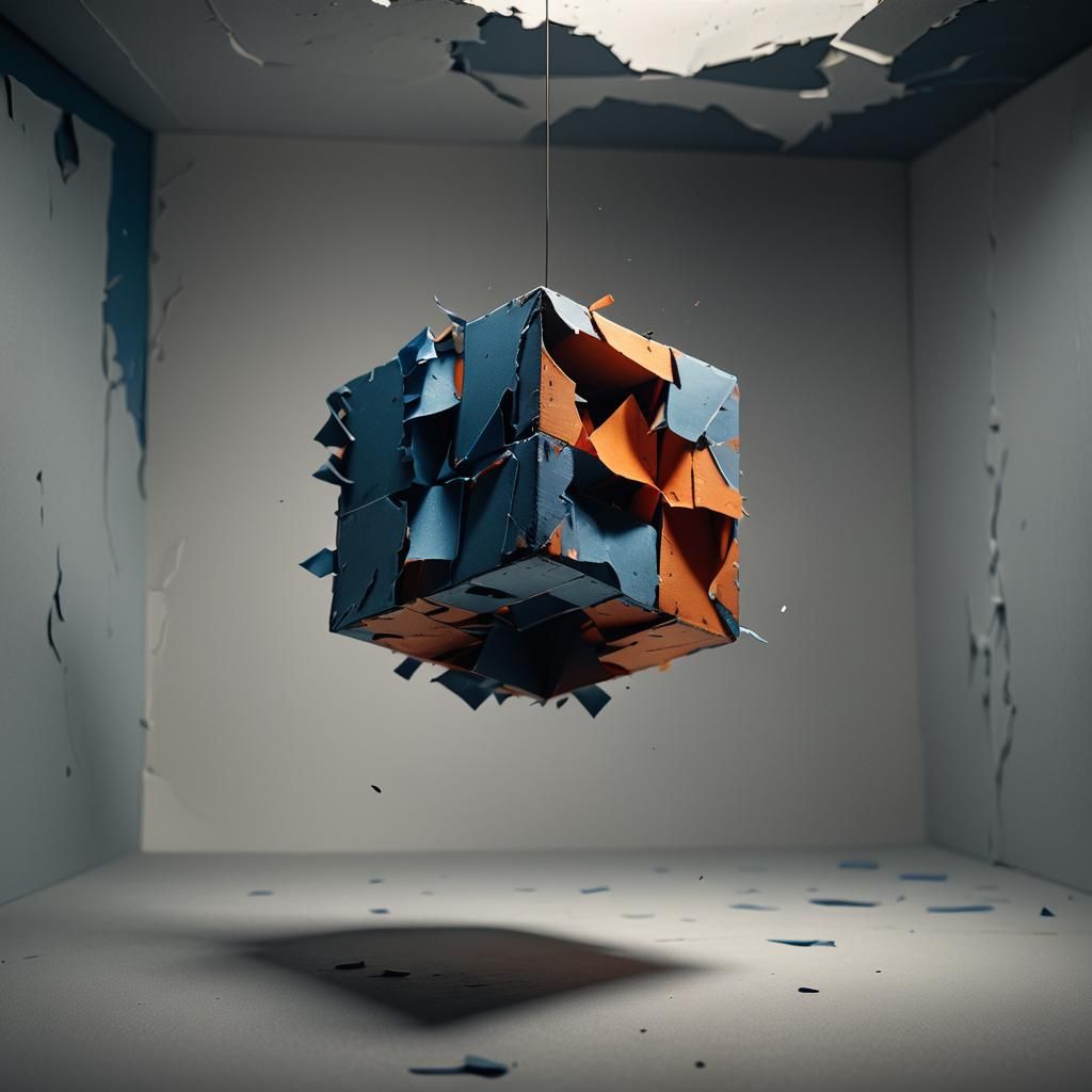Dark Surrealism: Paper Implosion in a Cube