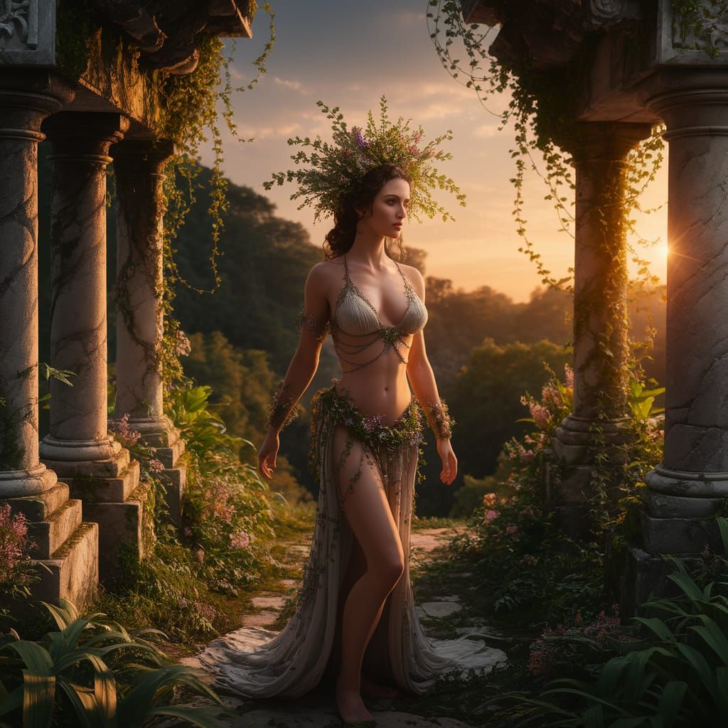 Natural Empress Amidst Ruin at Sunset