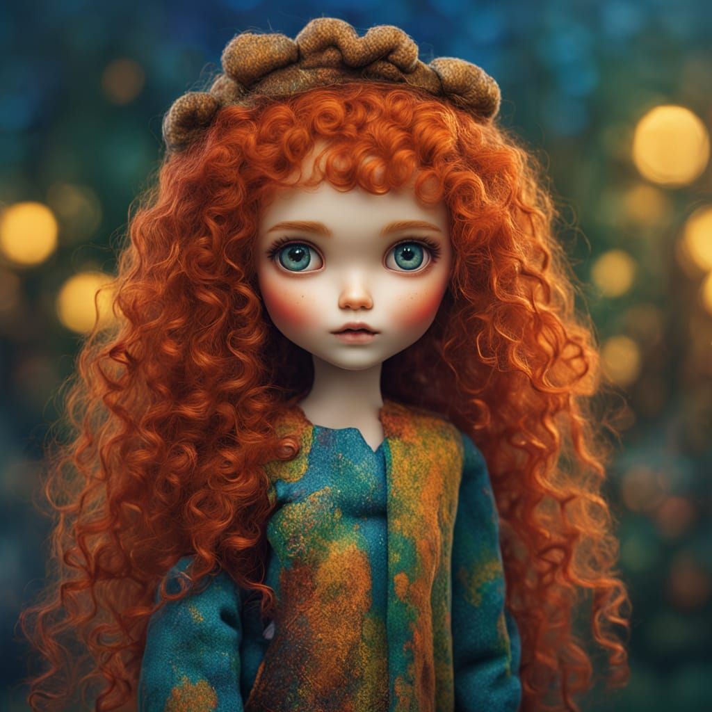 Mini Blythe Doll with Red Hair as Oil Painting