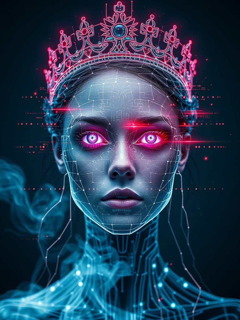 Cyborg Princess Crowned with Digital Circuitry