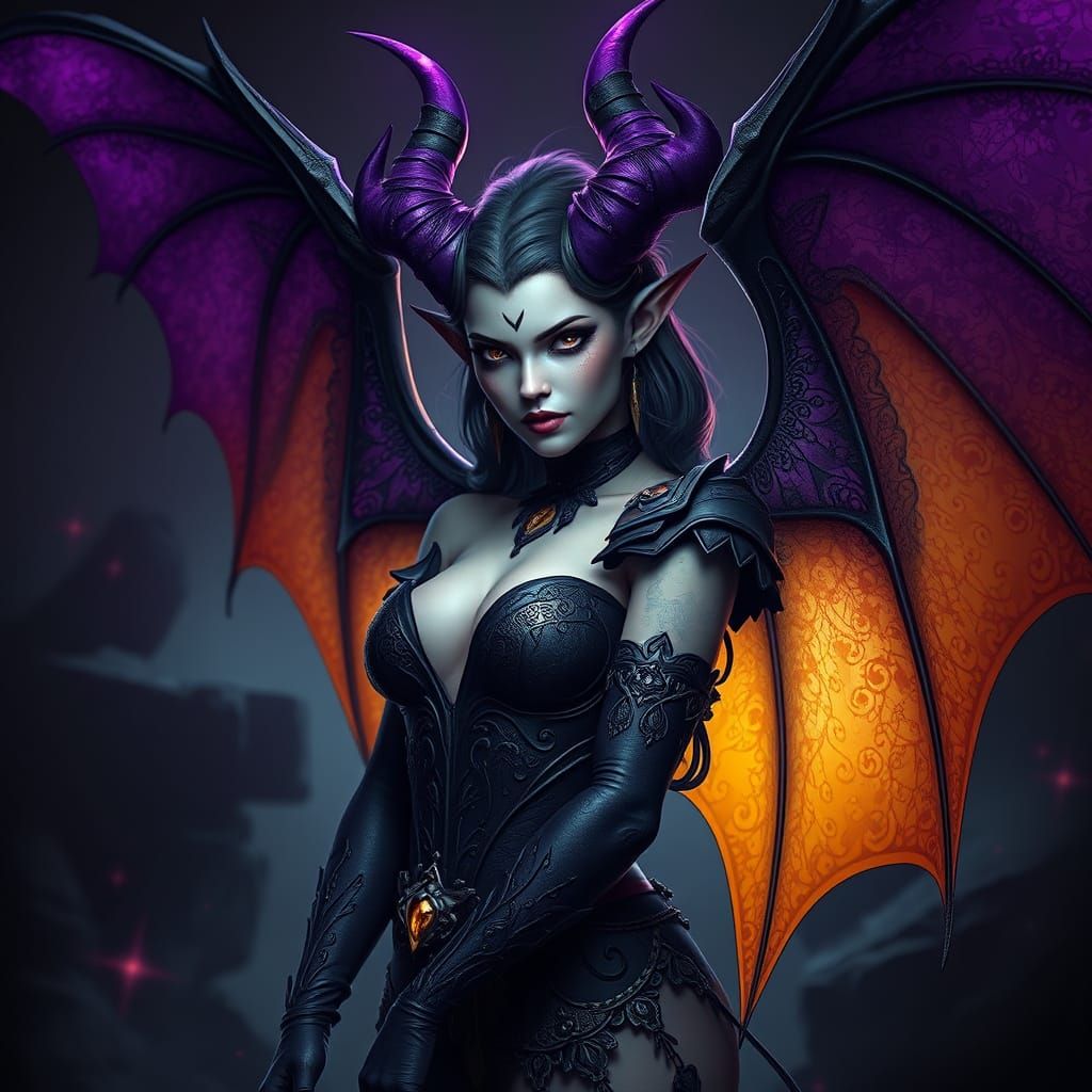 Mystical Devil Woman in Dark Fantasy Realm