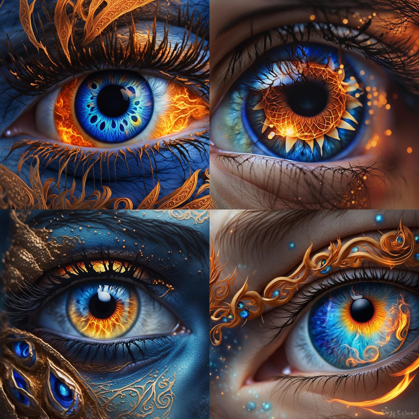 Radiant Blue Eye with Fire Dancer, Hyperdetailed