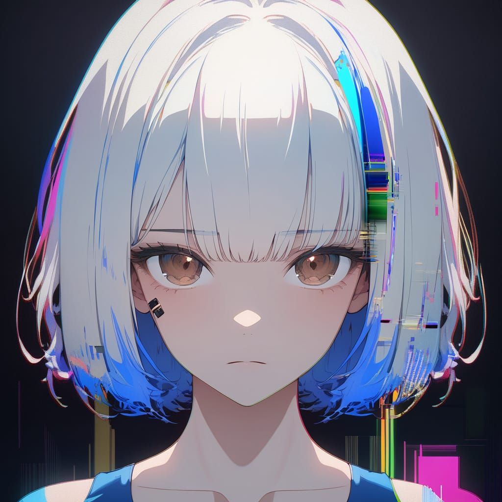 Cyberpunk Portrait of Glitching Girl in VR