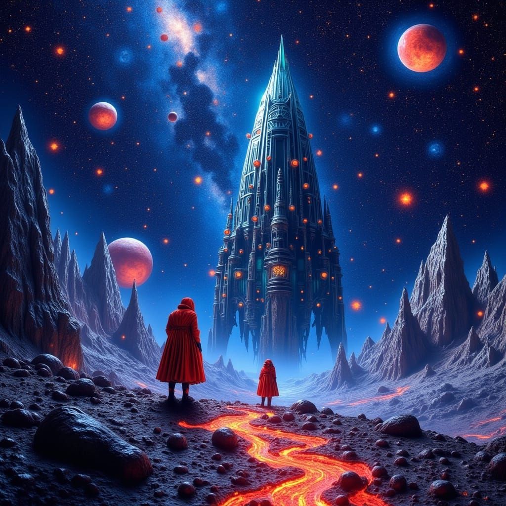 Hansel and Gretel Explore a Neon Galaxy