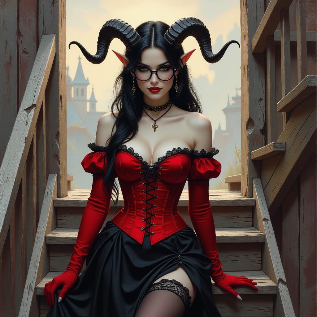 Tiefling Descent: A Fantasy Oil Painting