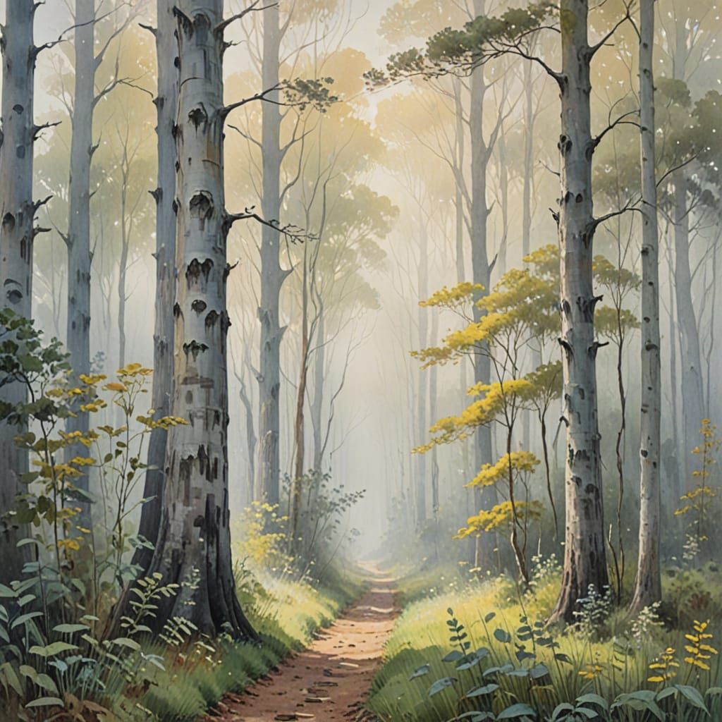 Impressionist Gum Tree Forest in Mist