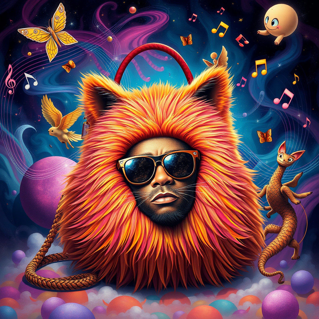 Dreamlike Cat Purse with Musical Notes