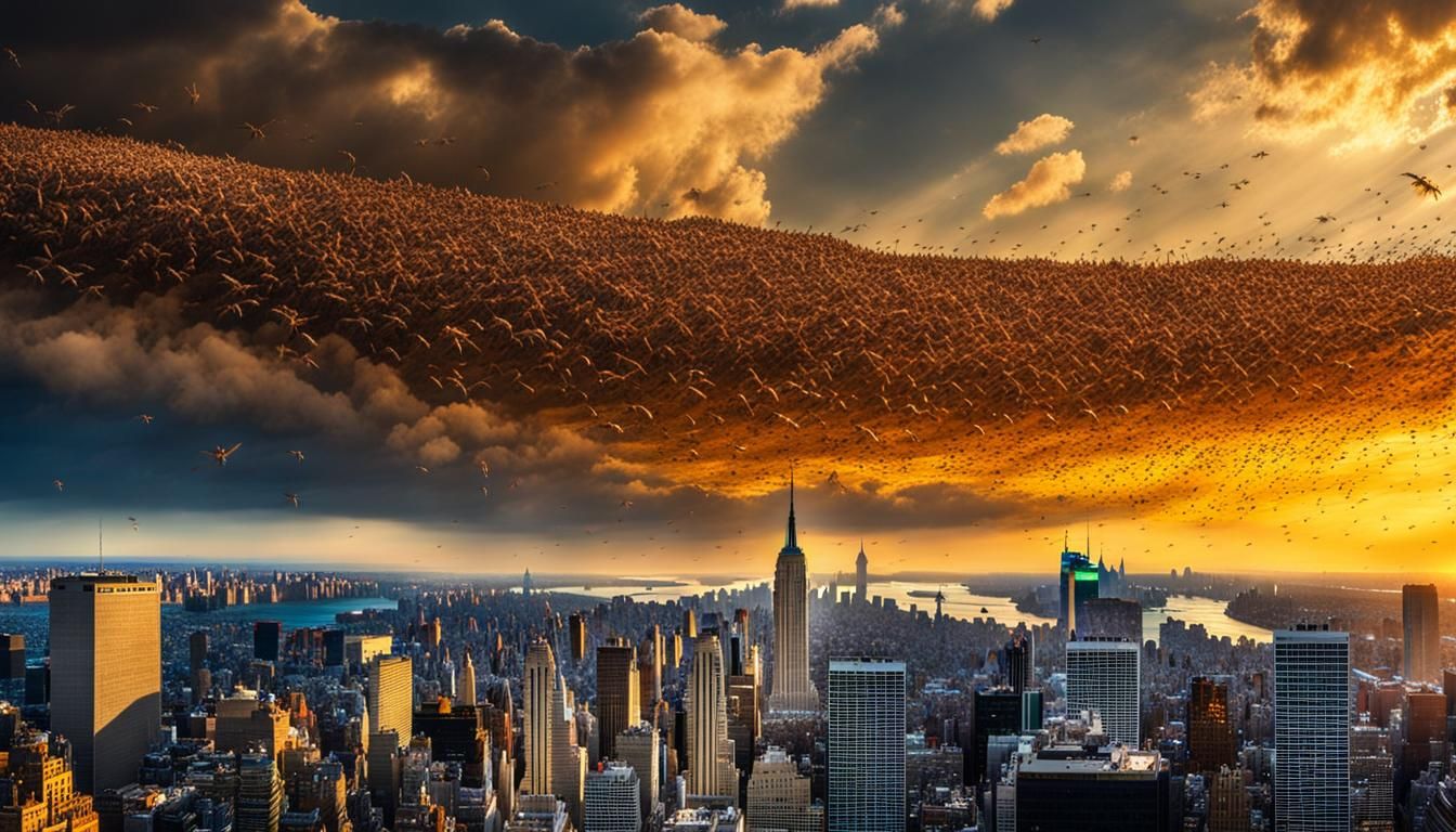 Locust Swarm Darkens New York Skyline