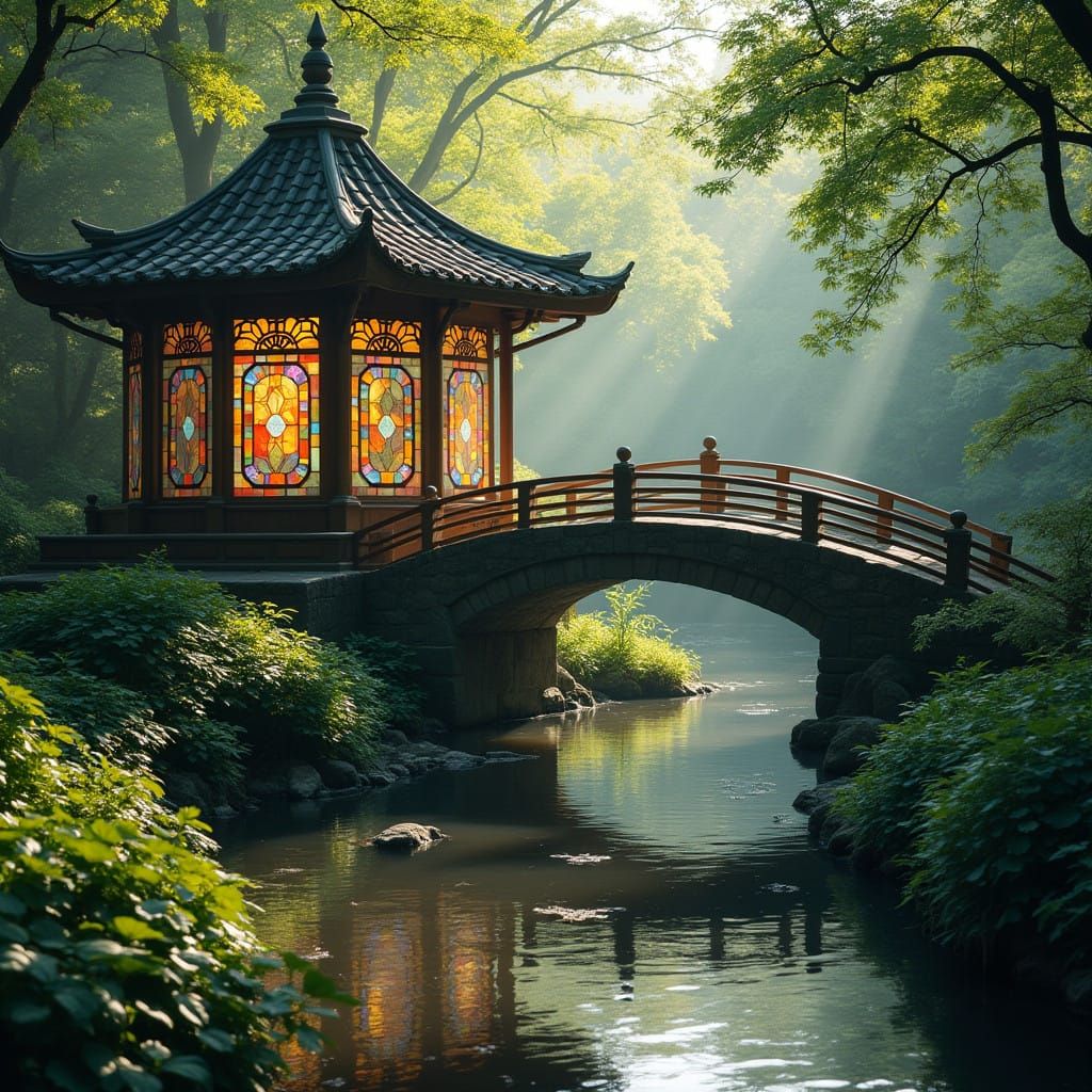 Surreal Temples in Dreamy Light with Kaleidoscopic Stain Gla...