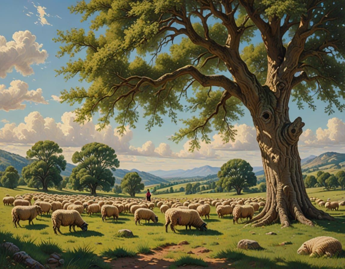 Shepherd and Sheep in a Pastoral Landscape