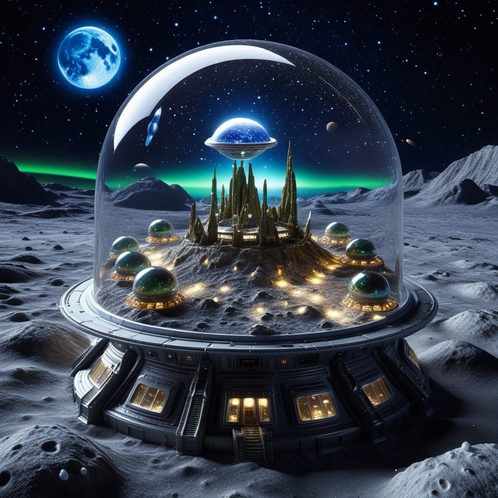 Miniature Alien World on the Moon Under Aurora