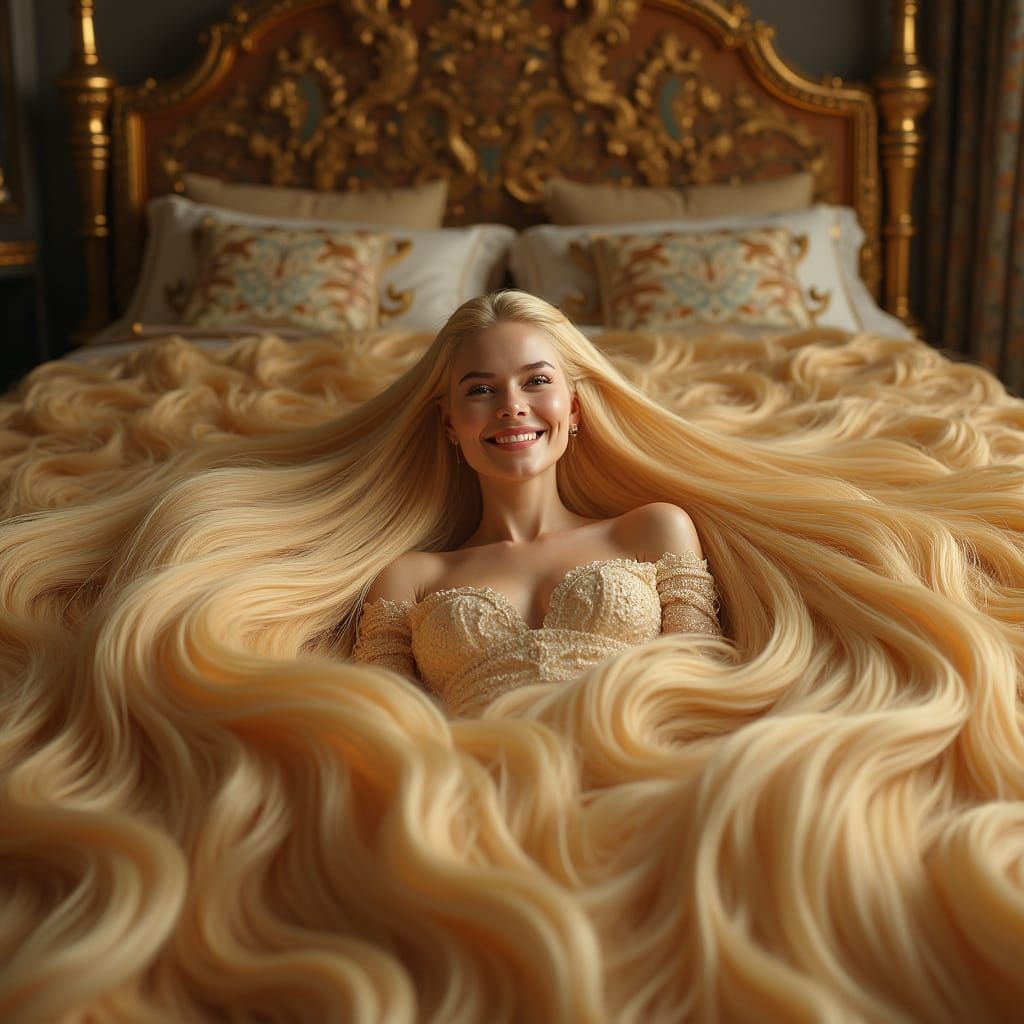 Ethereal Goddess Surrounded by Vast Blonde Hair