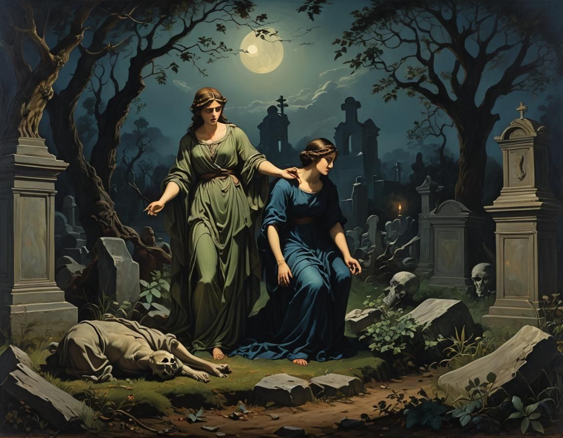 Antigone Buries Her Brother: Baroque Oil Painting