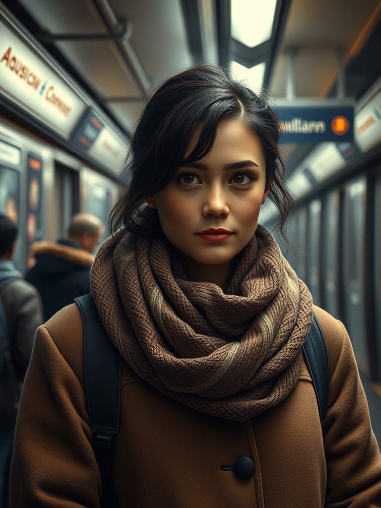 Hyperrealistic Portrait of a Compassionate Friend in a Subwa...