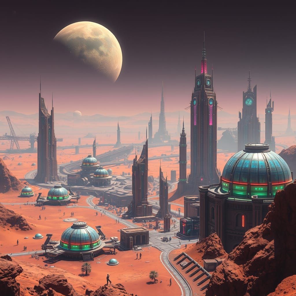 Metropolis on Mars in Futuristic Style