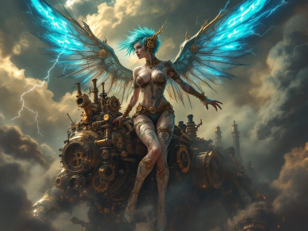 Steampunk Valkyrie Soaring on War Machine