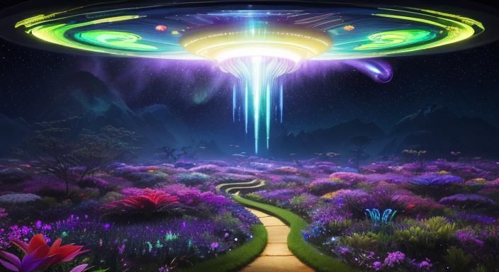Sci-Fi Alien Zen Garden under Cosmic Sky