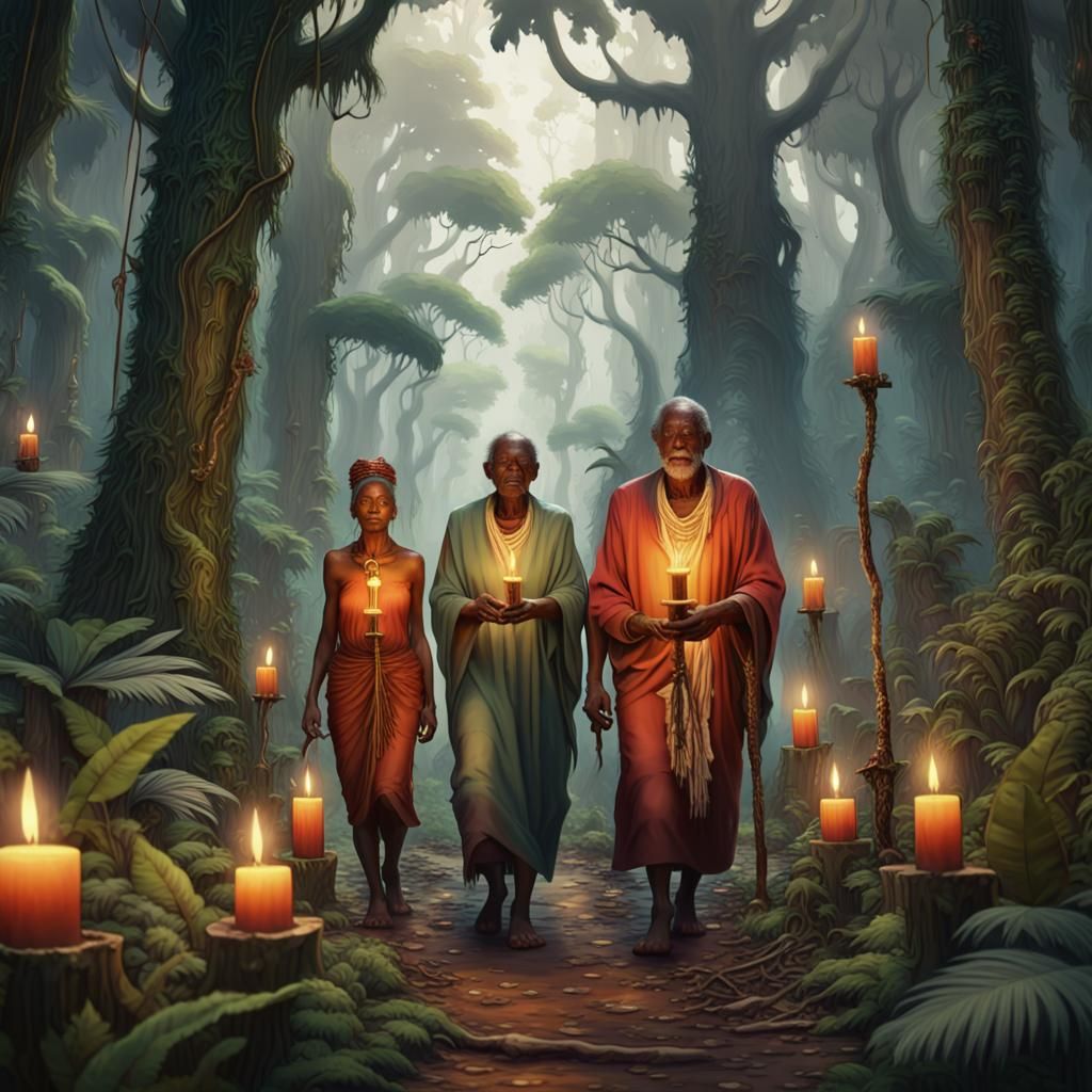 African Candle Ceremony in Jungle: Matte Painting