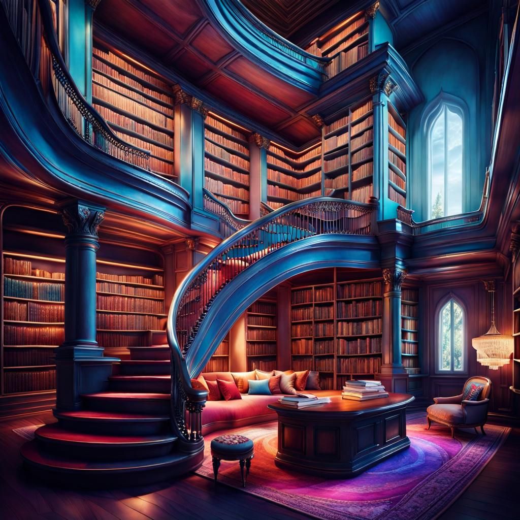 Magical World Built on Open Book in Cozy Library