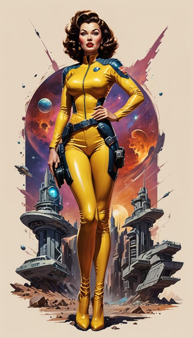 Mara Corday Sci-Fi Pinup in Solarpunk Style