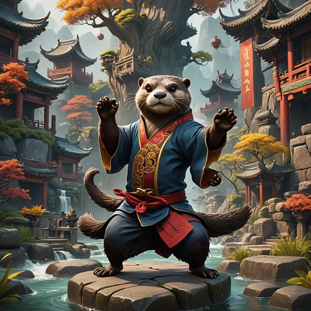 Kung Fu Otter in Detailed Matte Painting
