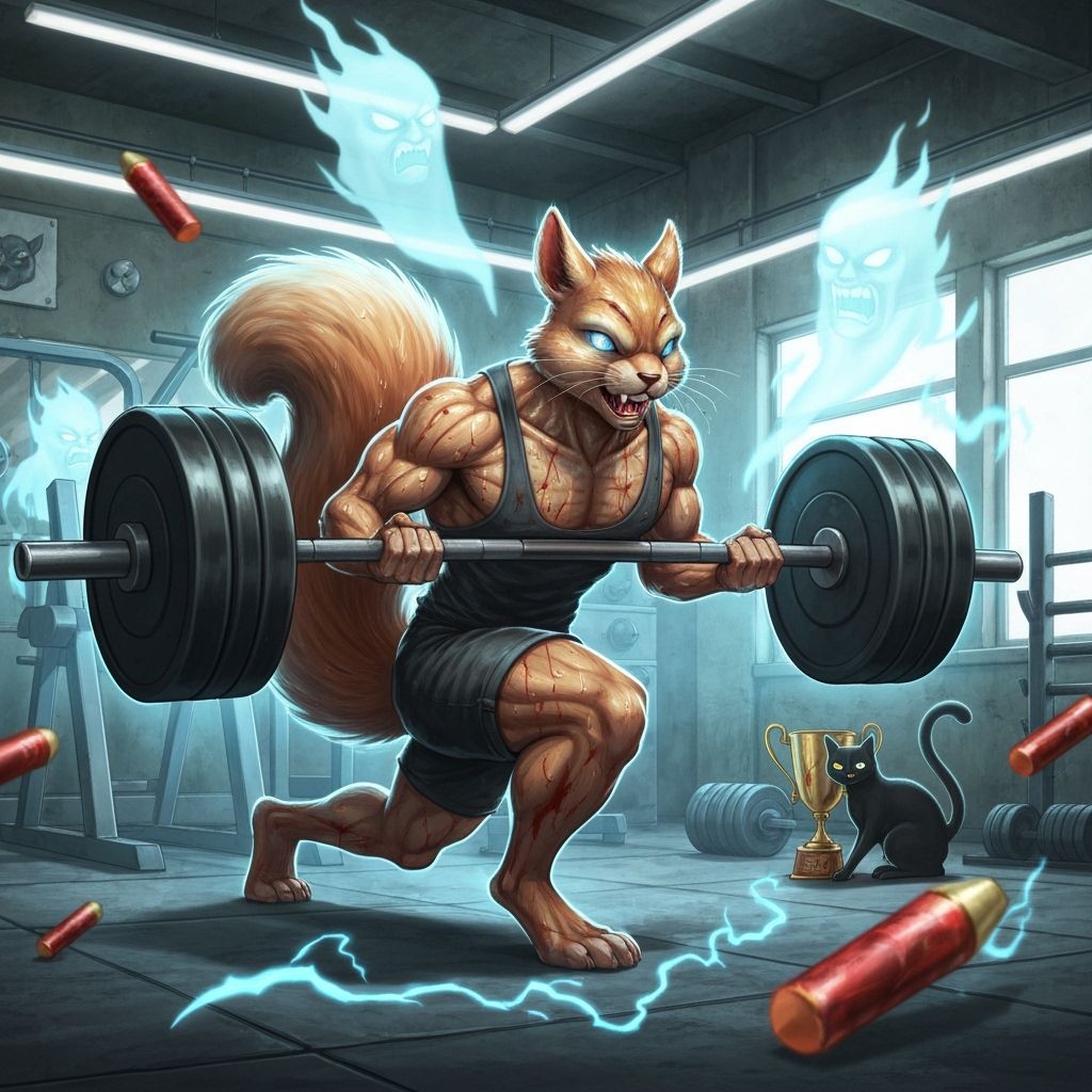 Anthropomorphic Squirrel Training with Ki Aura in Anime Styl...