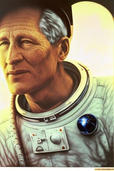 Astronaut Helmet Portrait in Dark Futuristic Style