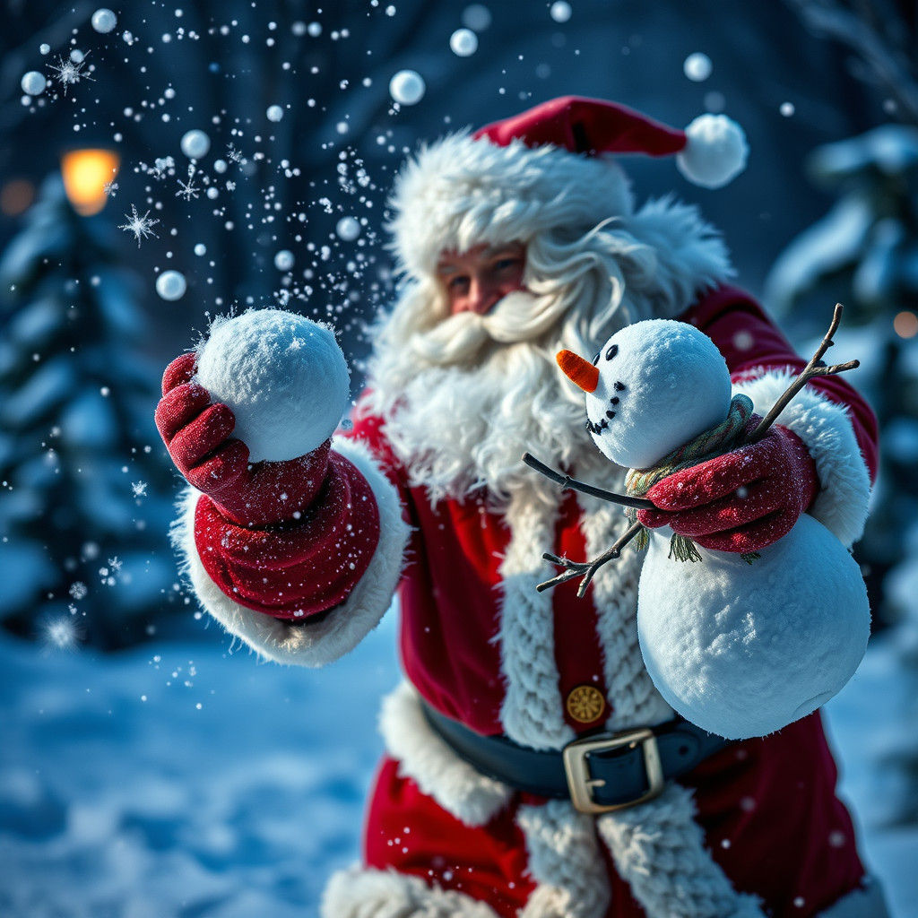 Santa Claus and Frosty Snowball Fight, Hyperrealistic