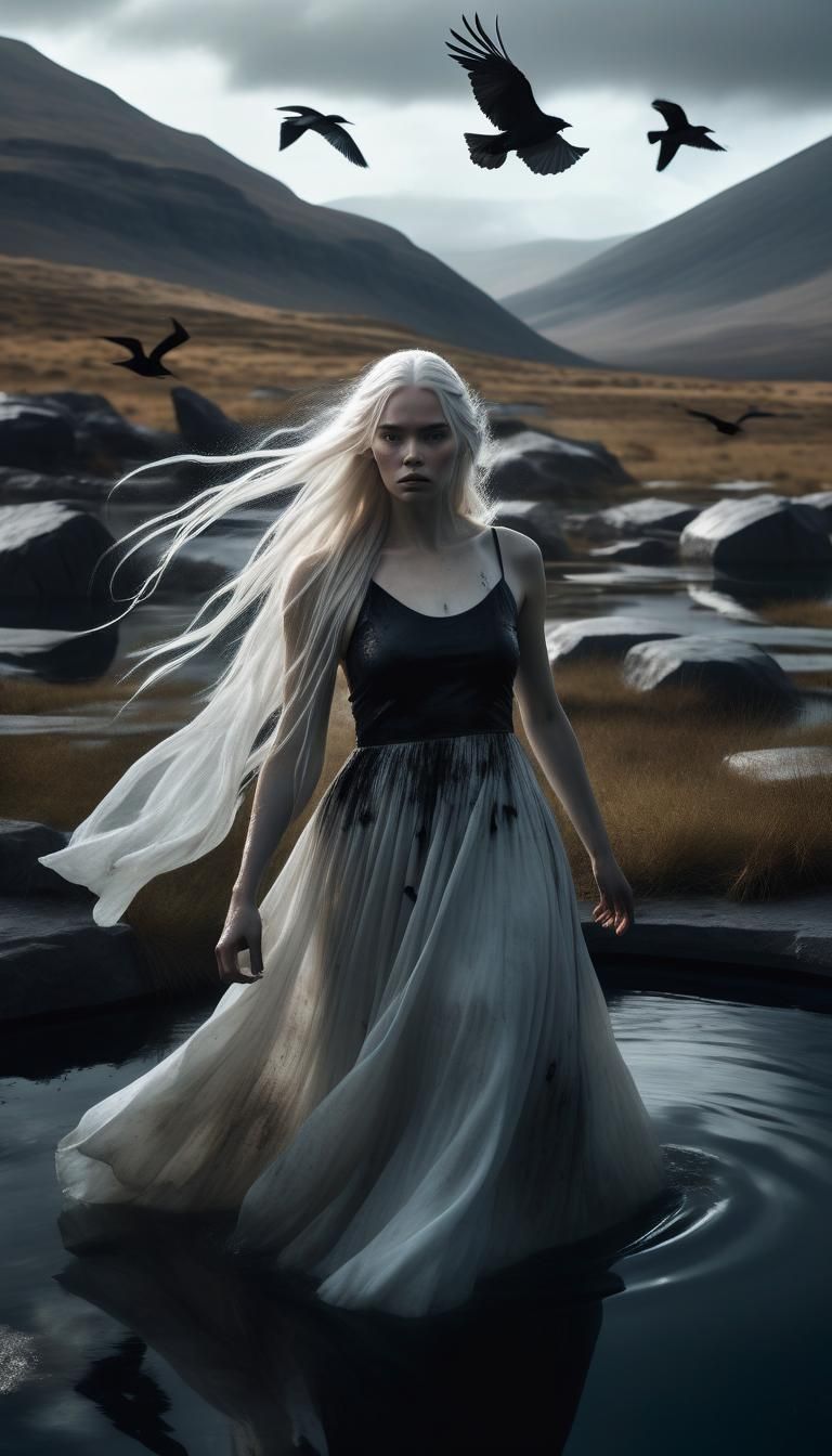 Girl in Black Pool: Photorealistic Dark Academia