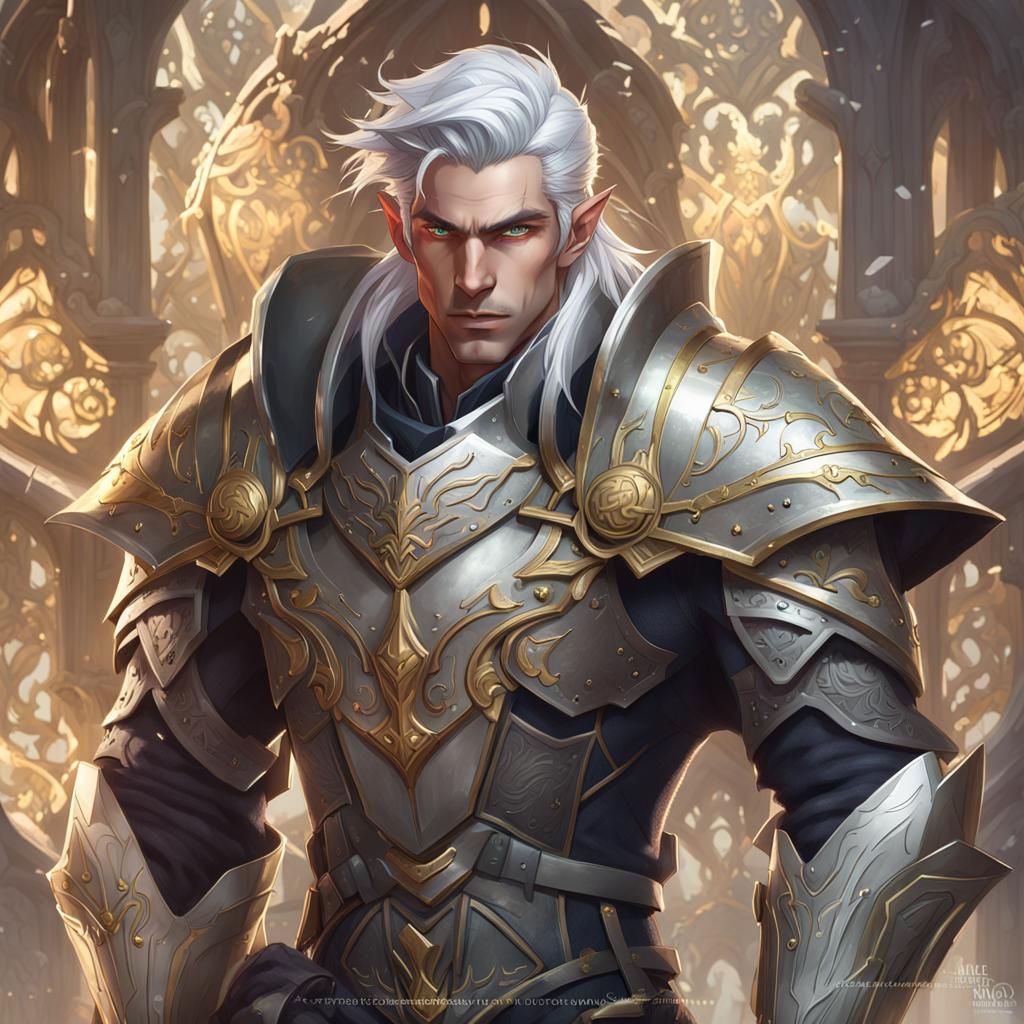 Elven Rune Knight Portrait in Digital Art Style