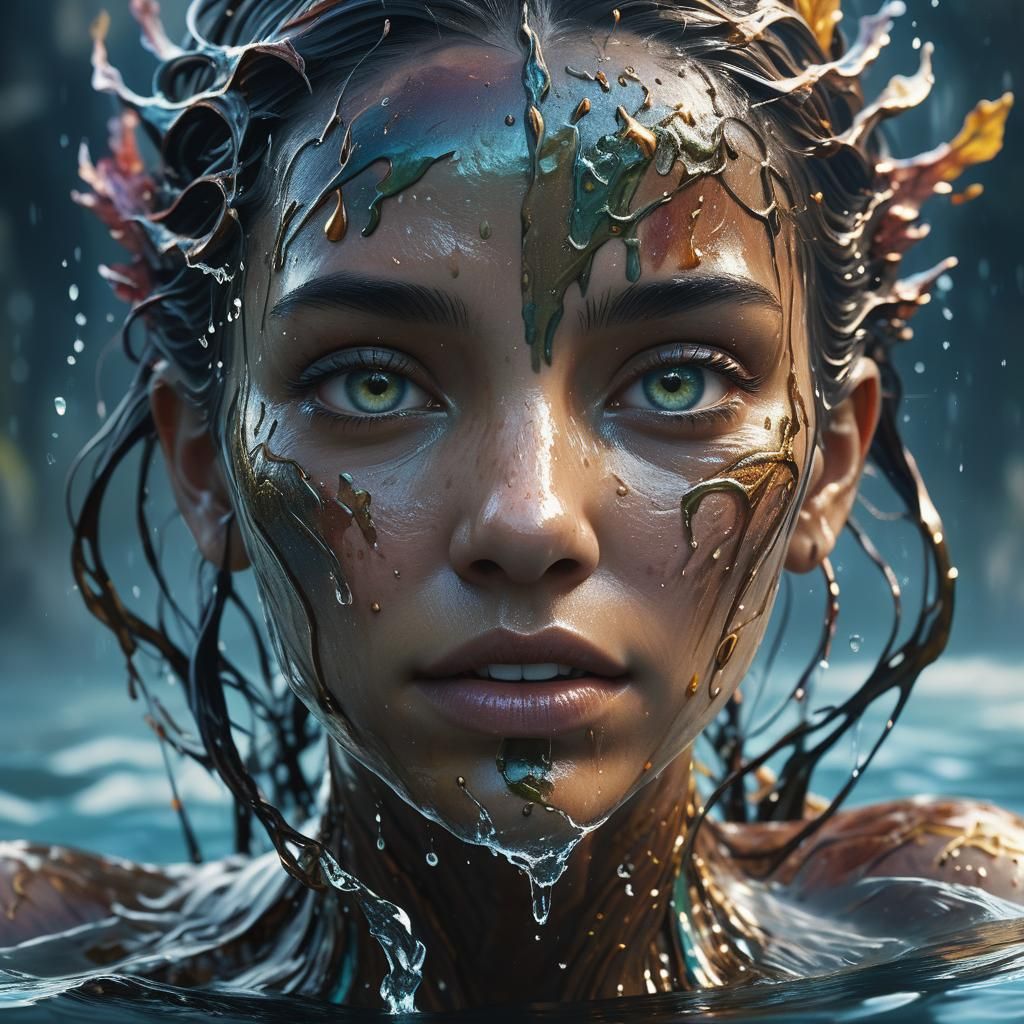 Woman's Face Emerges from Water: Fantasy Concept Art