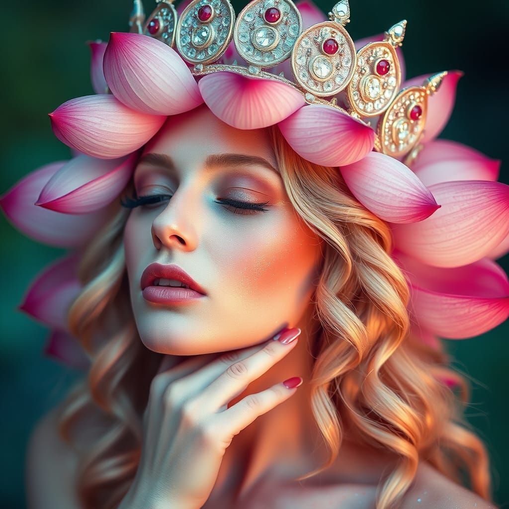 Enchanting Lotus Queen in Glittering Crown