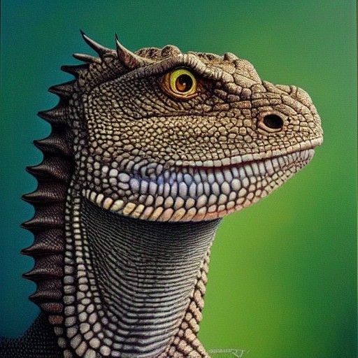 Elegant Silver Dragon Head in Oil Painting