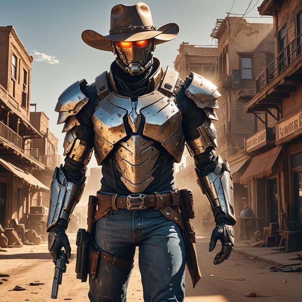 Cyborg Cowboy in Western Scene