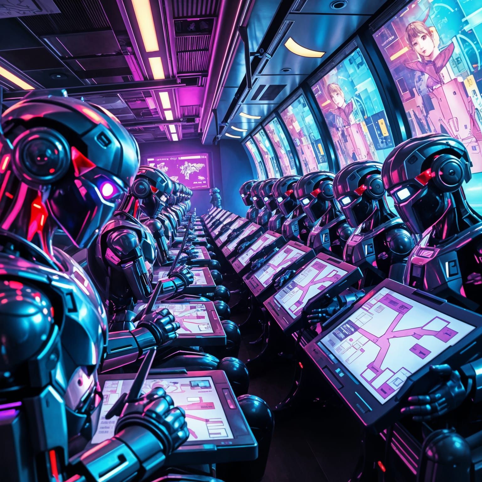 Futuristic Artisans in a Neon Internet Cafe