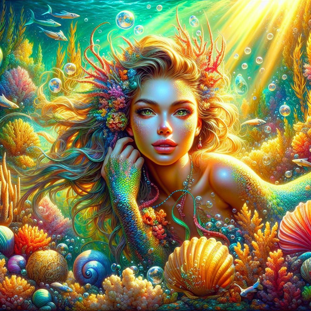 Luminous Mermaid in a Vibrant Coral Reef