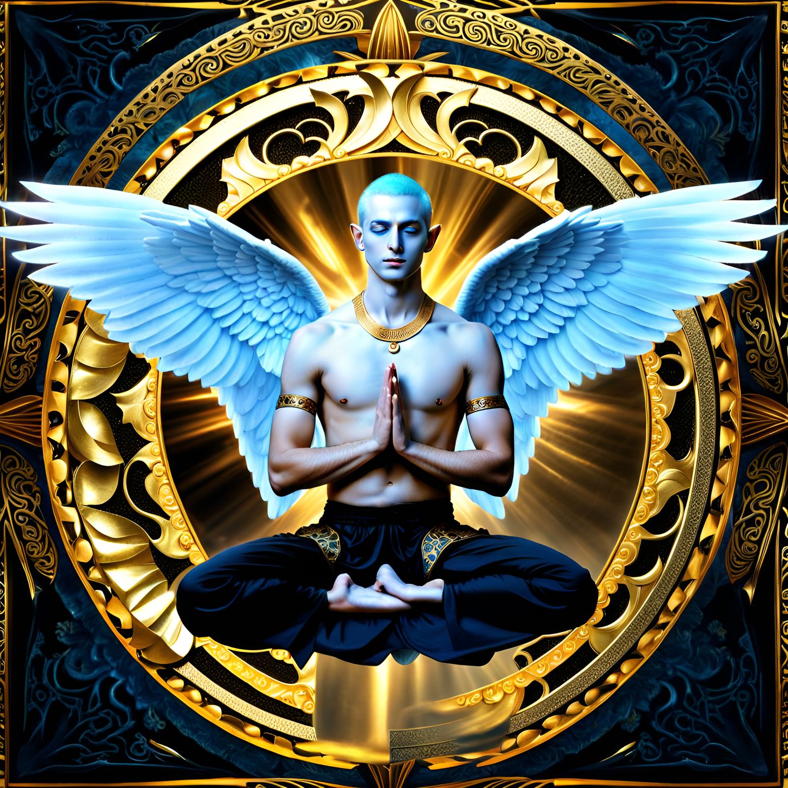 Meditating Blue Angel in Mystical Landscape