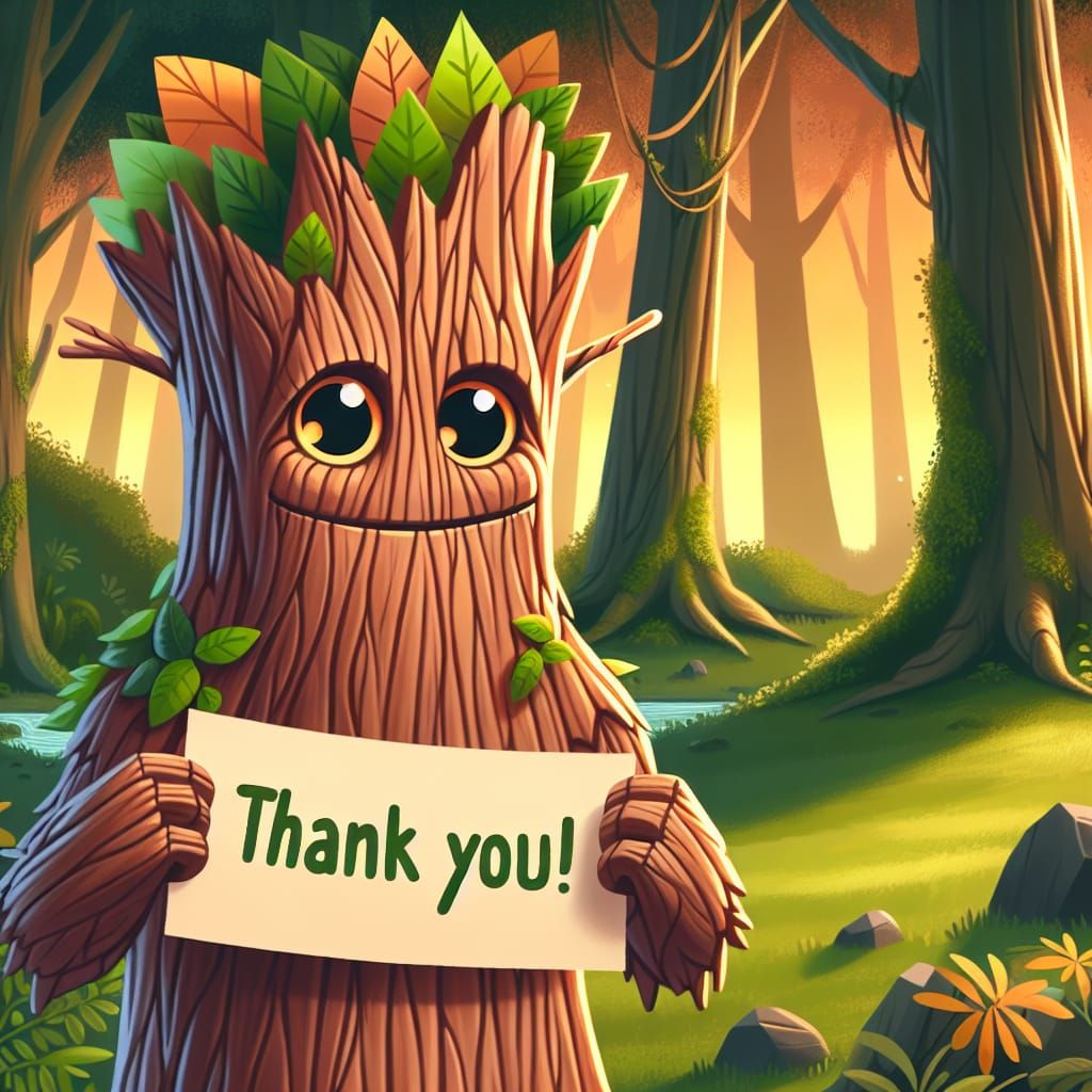 Grateful Tree-Being in Sunlit Forest