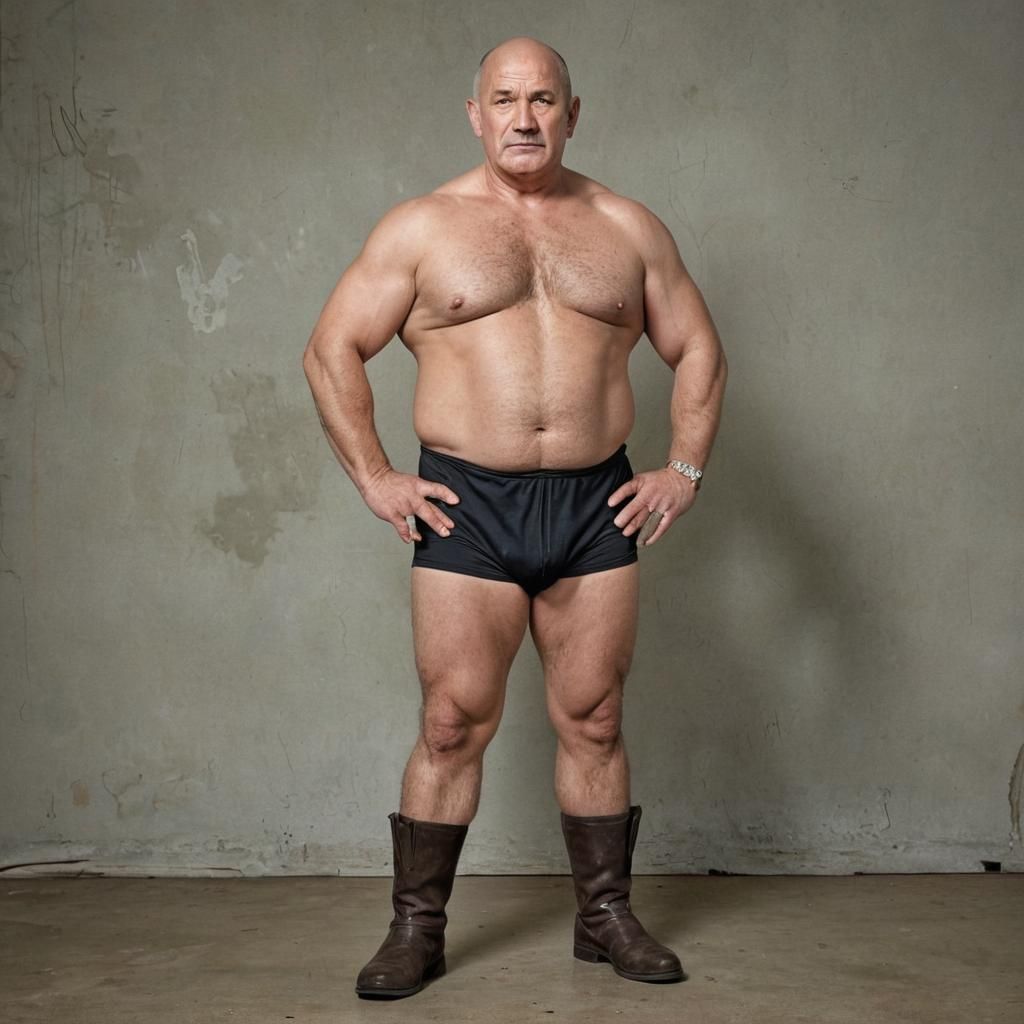 Bald Soviet Wrestler Photography: Muscled and Defiant