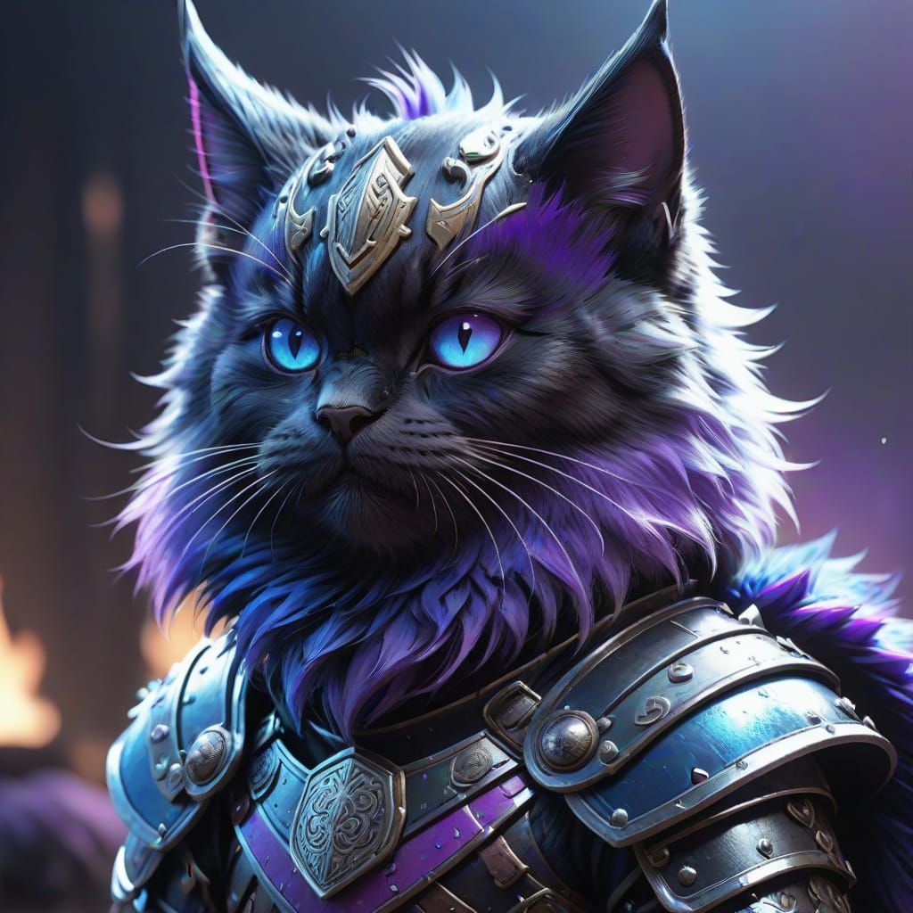 Armored Viking Cat in Anime Style