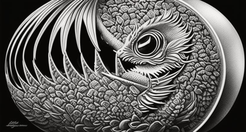 Dragon Hatchling in Egg: Hyperdetailed Charcoal Drawing