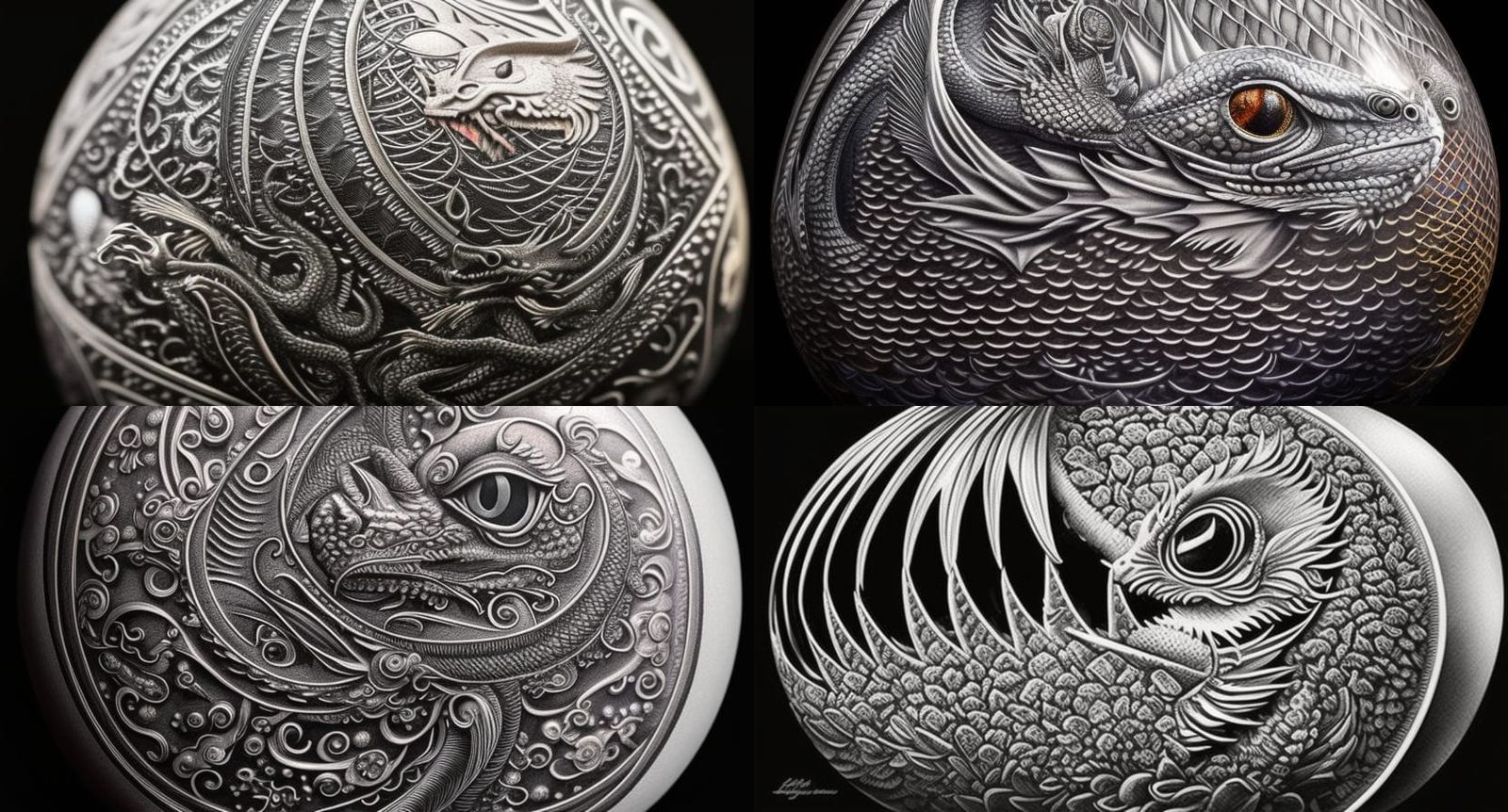 Dragon Hatchling in Egg: Hyperdetailed Charcoal Drawing
