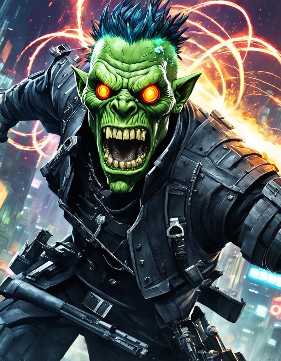 Cyberpunk Ork Disintegrating: Epic Digital Art