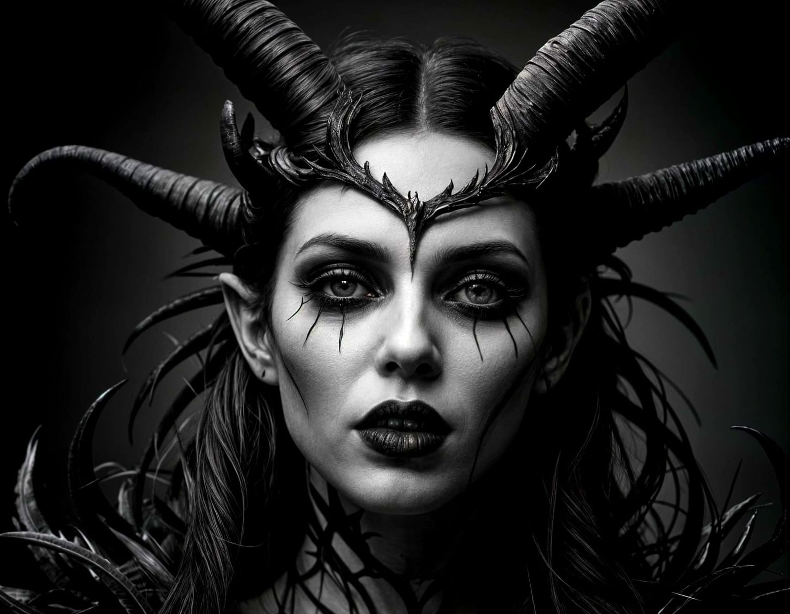 Surreal Gothic Woman with Demonic Horns, High Detail