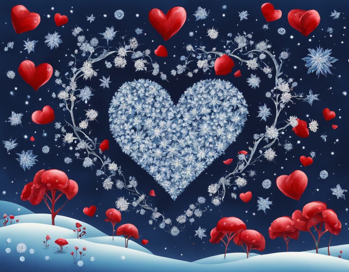 Joyful Floral Heart in Whimsical Winter Wonderland