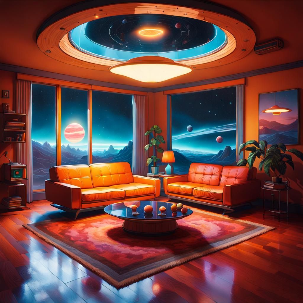 Solar System Lamps in Surrealist Living Room