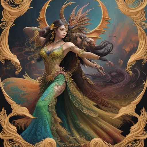 Dragon Peacock Woman in Abstract Expressionism