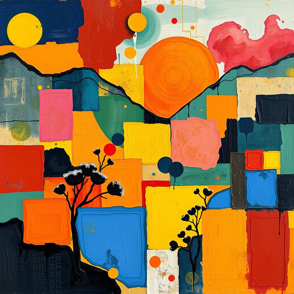 Abstract Chinese Landscape with Bold Impasto Palette