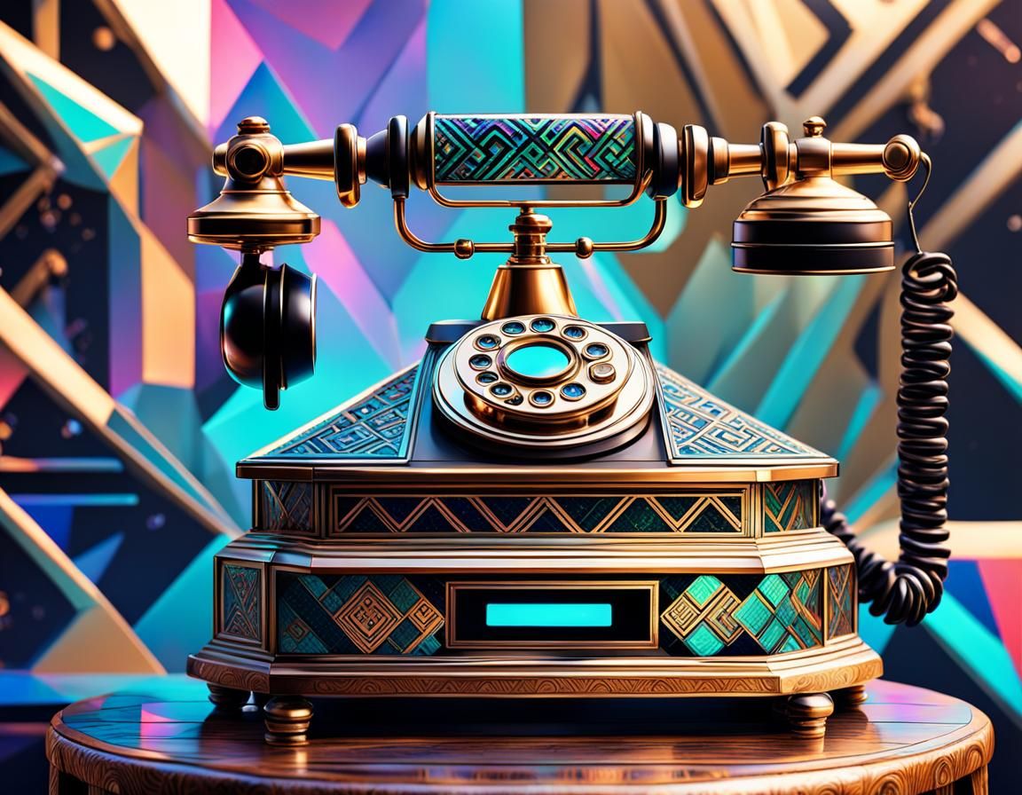 1920s Telephone with Geometric Table, Cosmic Art
